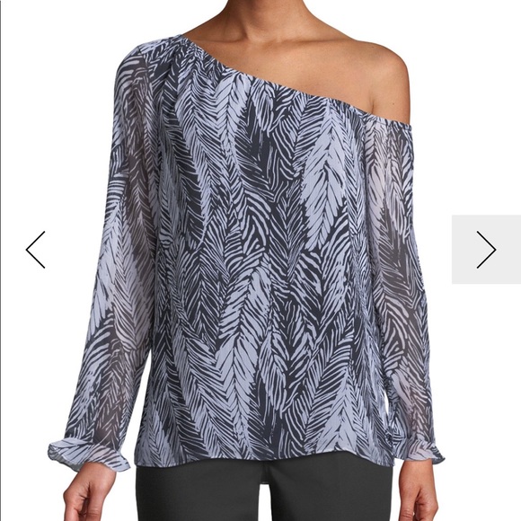 Club Monaco Daphins Palm Print One Shoulder Top - Picture 3 of 3